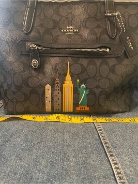 Coach Black Signature Tote with Colorful Cityscape Motif